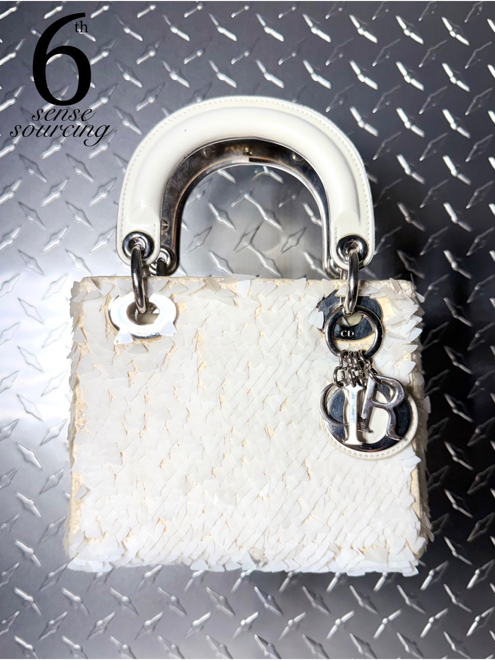 Christian Dior 2014 Sequin Embellished Mini Lady Dior in Ivory